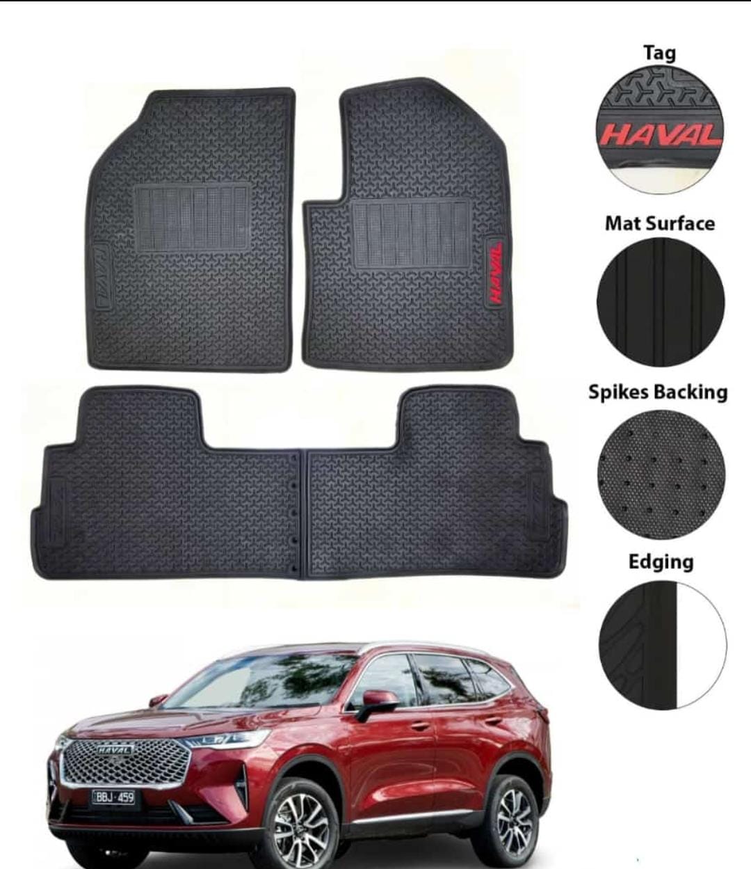 Haval H6 PVC Rubber Latex Floor Mats 3 Pcs Black  - Model 2021-2024