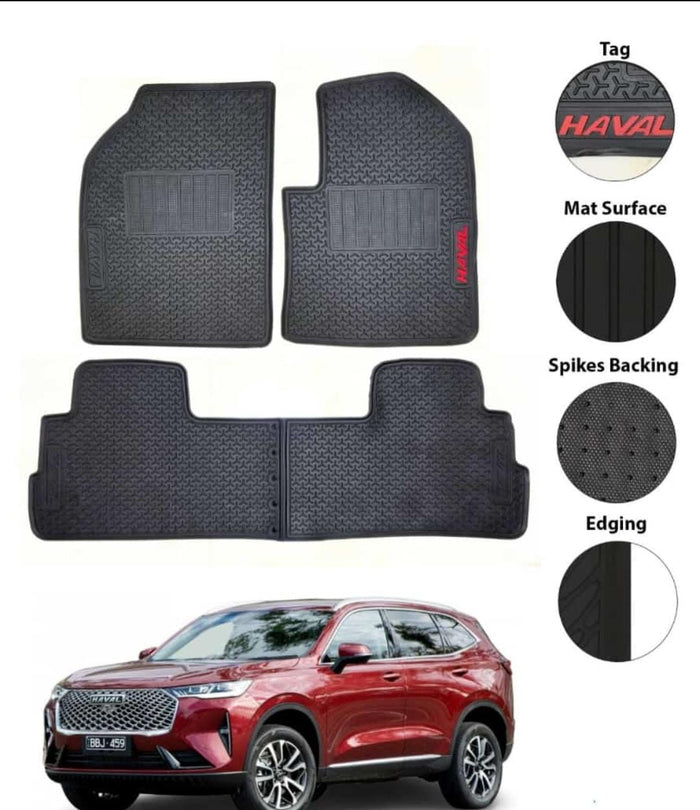 Haval H6 PVC Rubber Latex Floor Mats 3 Pcs Black  - Model 2021-2024