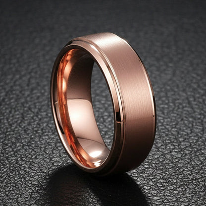 Rose Gold Beveled Edges Titanium Ring For Men
