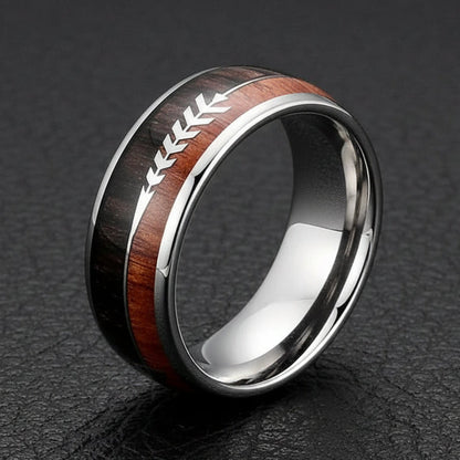 Wood Arrow Grain Titanium Ring (Silver)