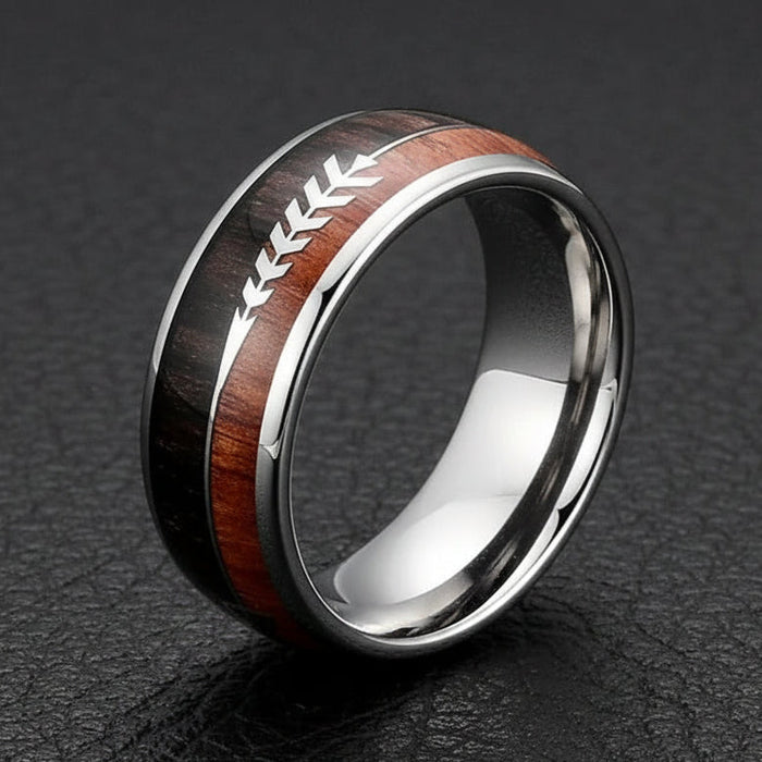 Wood Arrow Grain Titanium Ring (Silver)