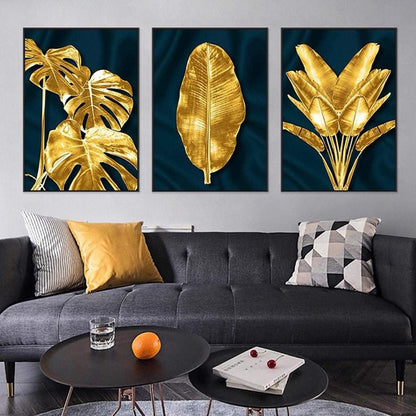 Green floral golden touch(3panel) | Wall Art