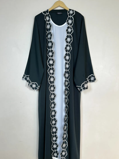 Bottle Green - Fleur Embroidered Abaya HJ1718