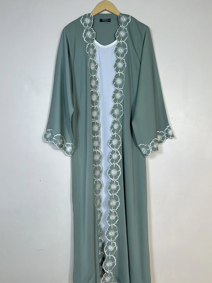 Sage Green - Fleur Embroidered Abaya HJ1716