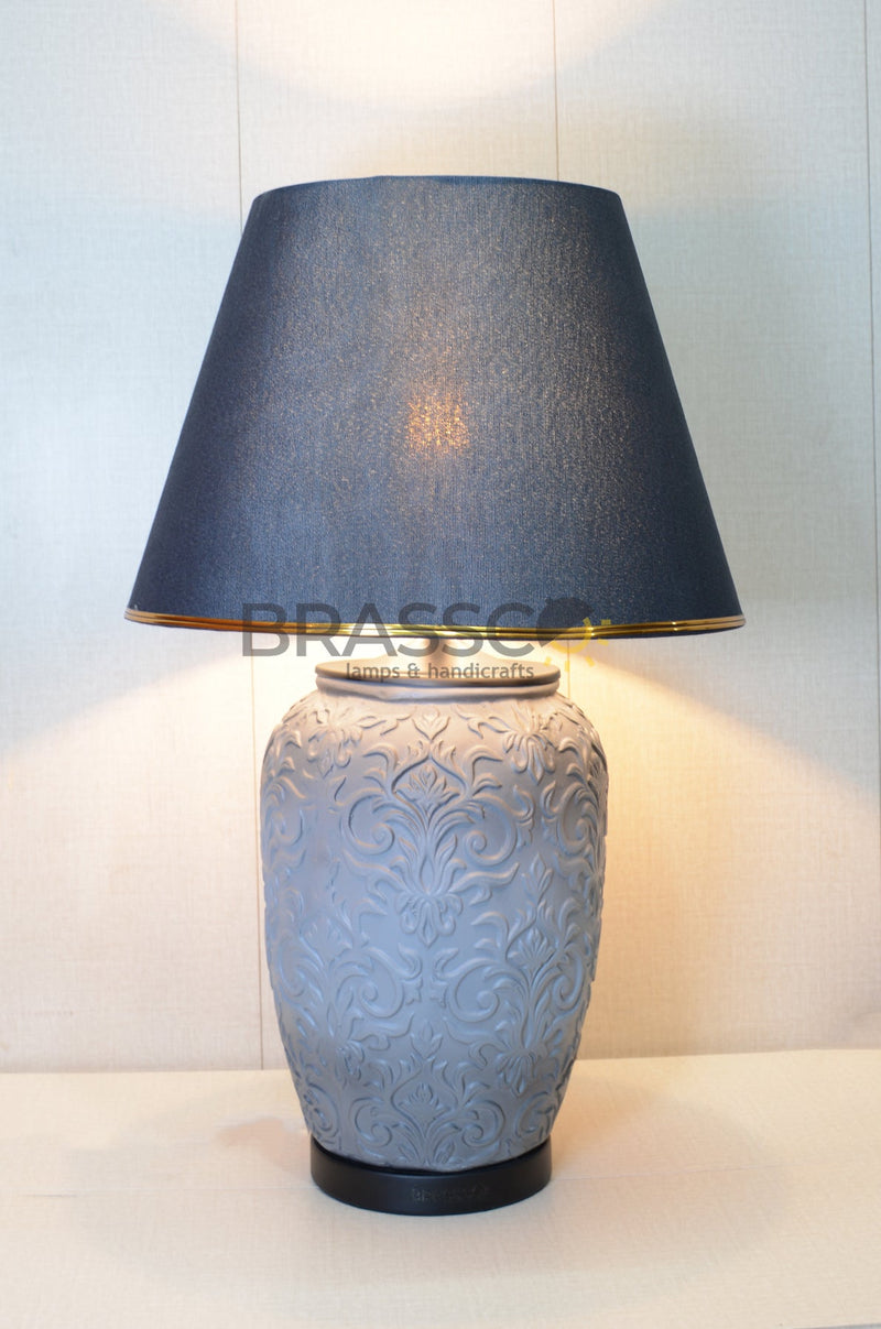 KH Grey Flower Texture Black Decorative Table Lamp Premium