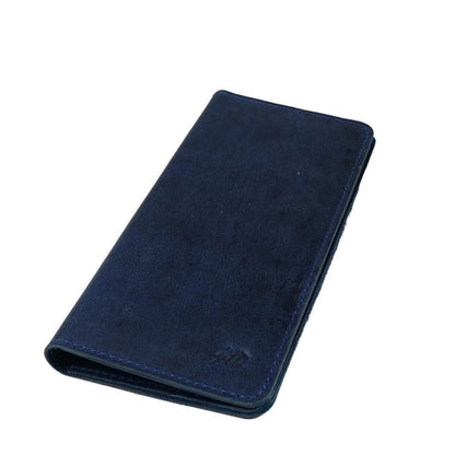 Slim Vintage Long Leather Travel Wallet For Mobile/Credit Cards-BLUE BERRY