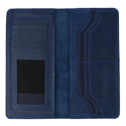 Slim Vintage Long Leather Travel Wallet For Mobile/Credit Cards-BLUE BERRY