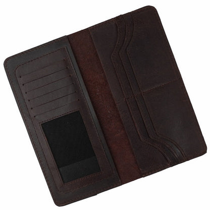 Slim Vintage Long Leather Travel Wallet For Mobile/Credit Cards-BROWN