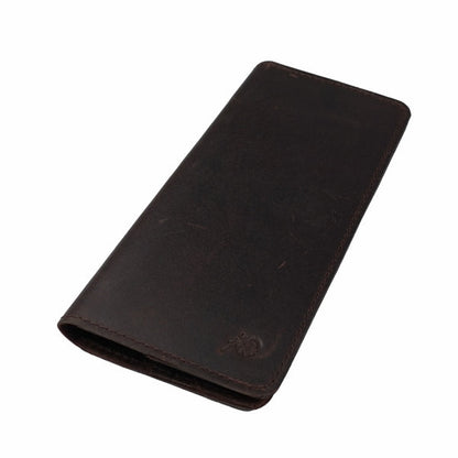 Slim Vintage Long Leather Travel Wallet For Mobile/Credit Cards-BROWN
