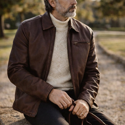 Glenwood Leather Driving Jacket | Mahogany