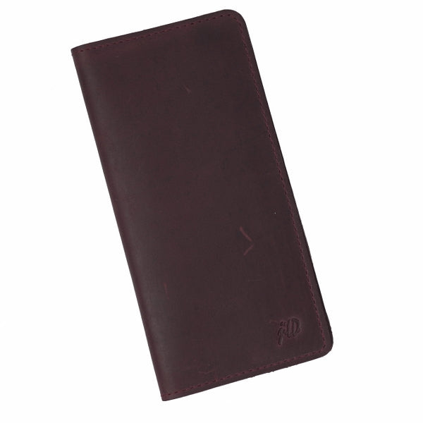 Slim Vintage Long Leather Travel Wallet For Mobile/Credit Cards CRIMSON RED