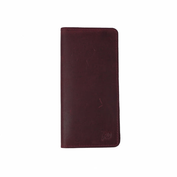 Slim Vintage Long Leather Travel Wallet For Mobile/Credit Cards CRIMSON RED