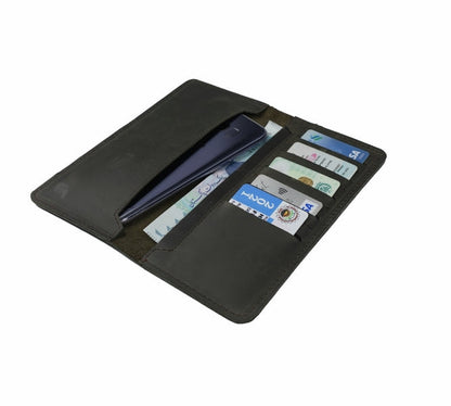Genuine Vintage Leather Travel Mobile Long Wallet-CHARCOAL BLACK