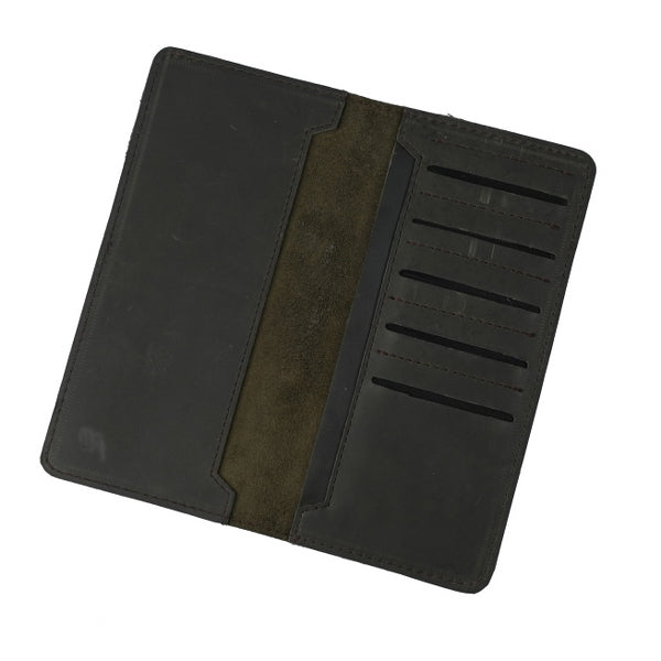 Genuine Vintage Leather Travel Mobile Long Wallet-CHARCOAL BLACK