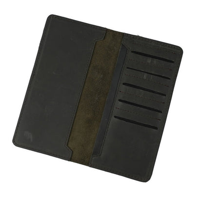Genuine Vintage Leather Travel Mobile Long Wallet-CHARCOAL BLACK