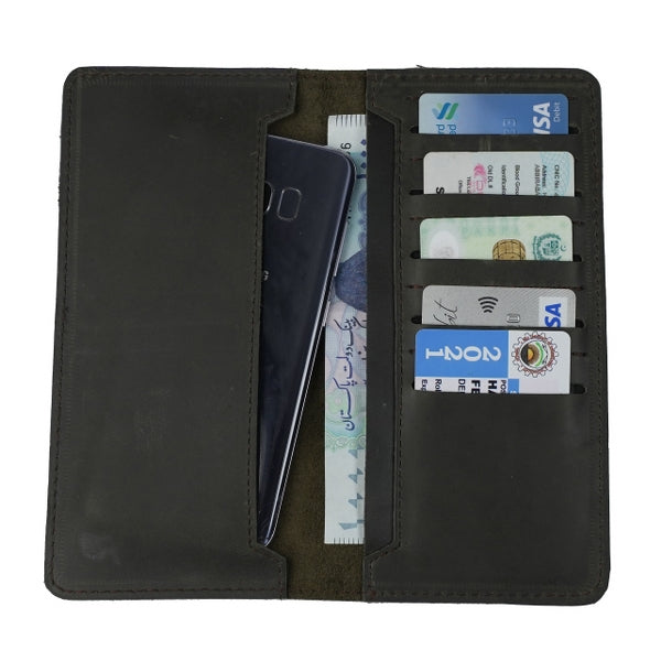 Genuine Vintage Leather Travel Mobile Long Wallet-CHARCOAL BLACK