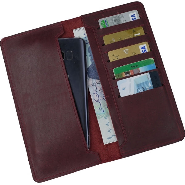 Genuine Vintage Leather Travel Mobile Long Wallet CRIMSON RED
