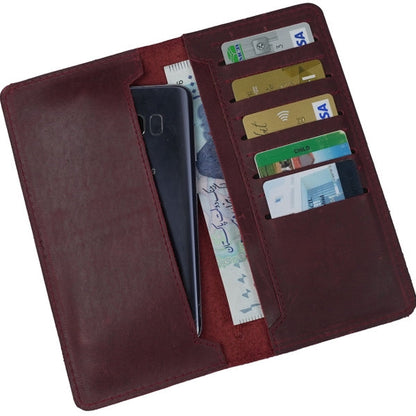 Genuine Vintage Leather Travel Mobile Long Wallet CRIMSON RED