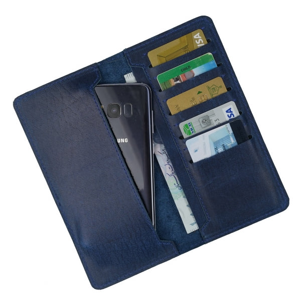 Genuine Vintage Leather Travel Mobile Long Wallet BLUE BERRY