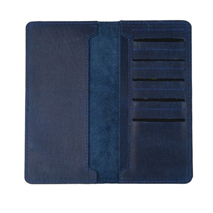 Genuine Vintage Leather Travel Mobile Long Wallet BLUE BERRY