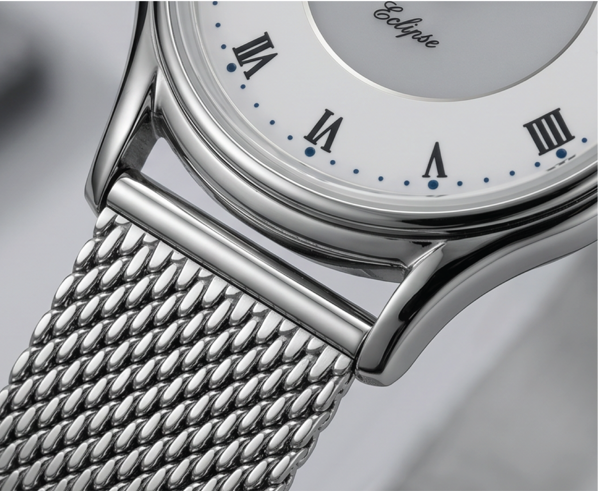 Lugano Eclipse Solar 36 MM Steel + Free Leather Band