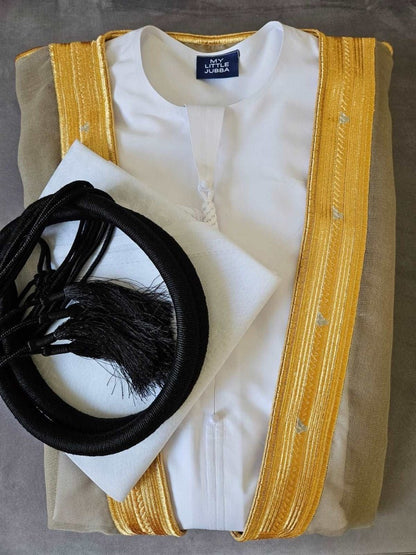 Mens Emirati Thobe 5 Pcs Set (White Shemagh)