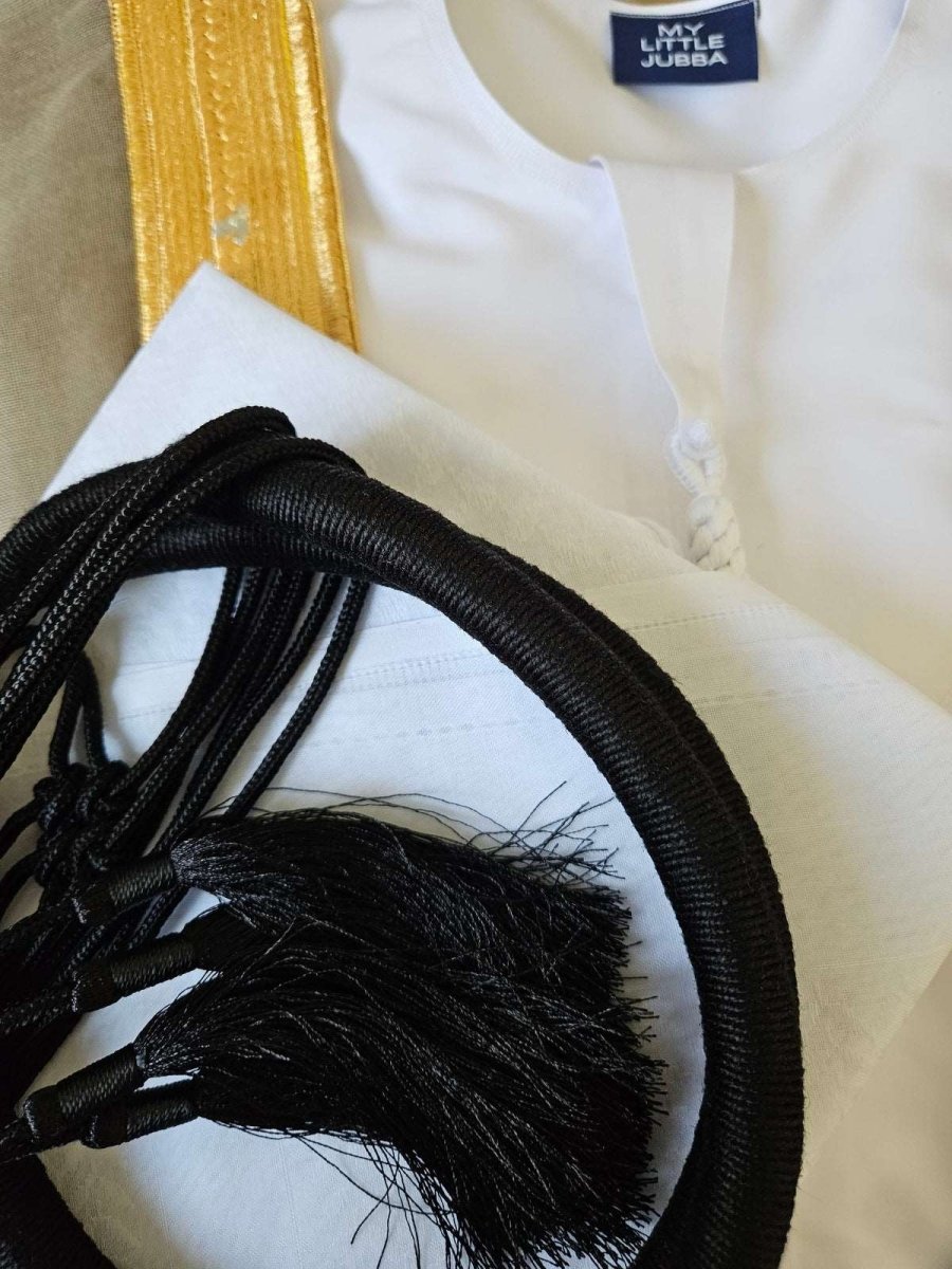 Mens Emirati Thobe 5 Pcs Set (White Shemagh)