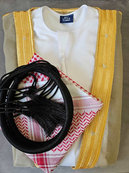 Mens Emirati Thobe 5 Pcs Set (Red Shemagh)