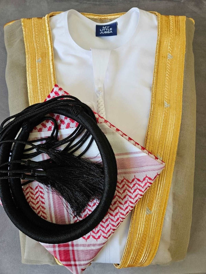 Mens Emirati Thobe 5 Pcs Set (Red Shemagh)