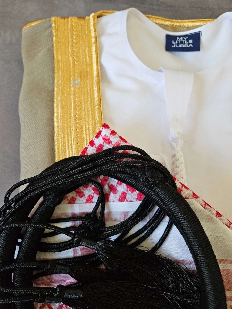 Mens Emirati Thobe 5 Pcs Set (Red Shemagh)