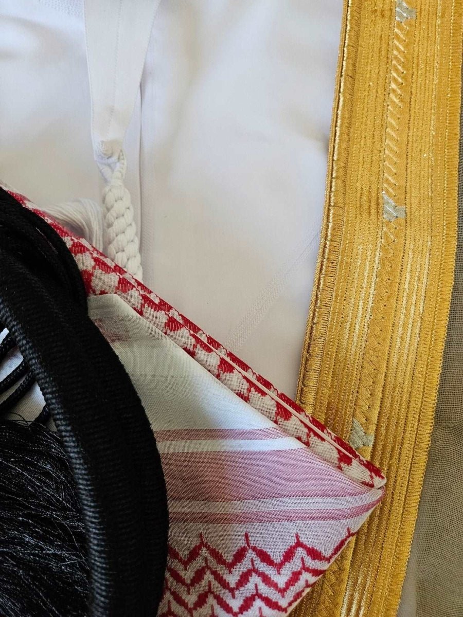 Mens Emirati Thobe 5 Pcs Set (Red Shemagh)