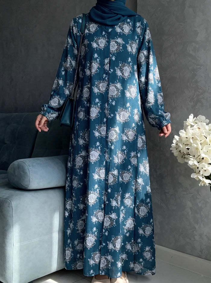 Teal Blue - Arabic Lawn Abaya HJ1685