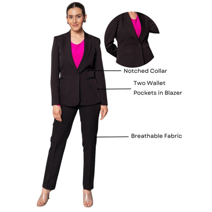 Women Black Single Breasted Formal Pant Suit