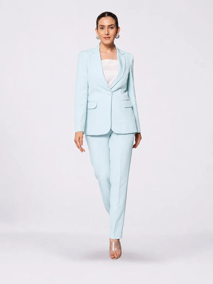 Women Blue Single Breasted Stretch Pant Suit