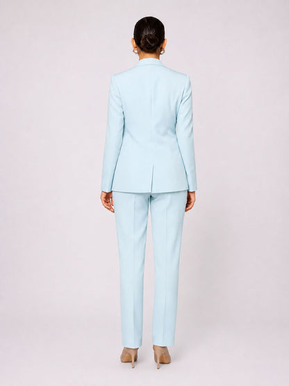 Women Blue Single Breasted Stretch Pant Suit