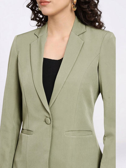 Women Olive Green Single-Breasted Formal Pantsuit