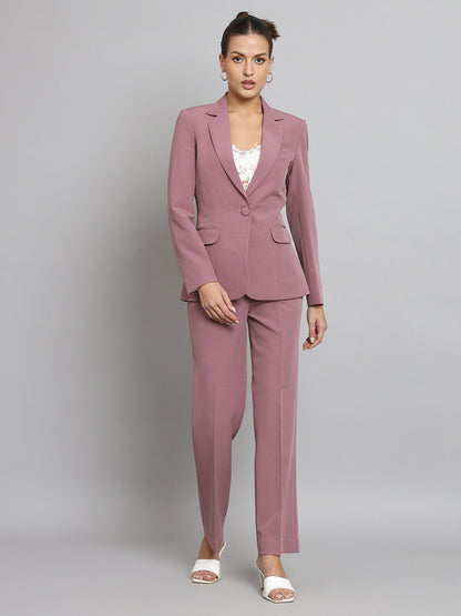 Women Dusty Pink Fit Single Breasted Formal Pantsuit