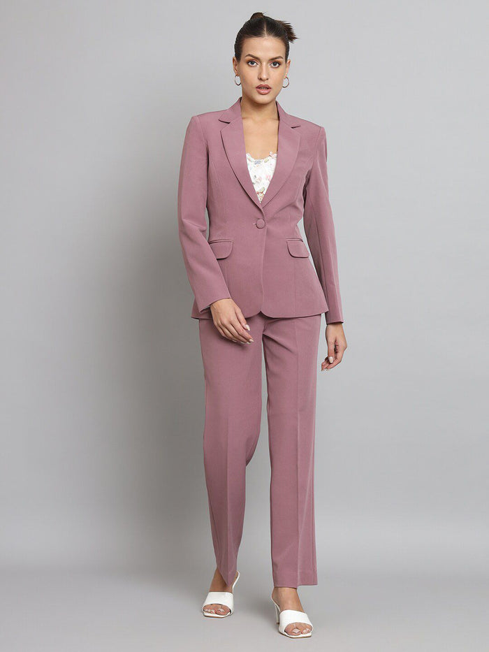 Women Dusty Pink Fit Single Breasted Formal Pantsuit