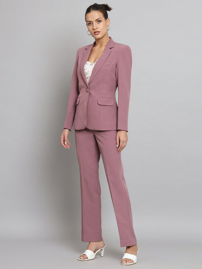 Women Dusty Pink Fit Single Breasted Formal Pantsuit