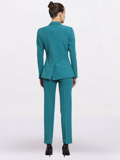 Women Teal Green Single-Breasted Formal Powersuit