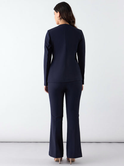 Women Navy Blue Single-Breasted Formal Pantsuit