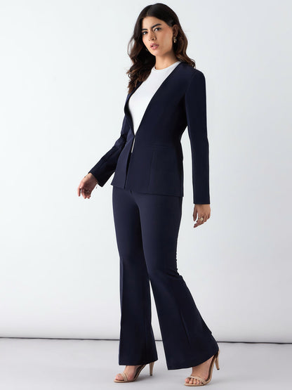 Women Navy Blue Single-Breasted Formal Pantsuit