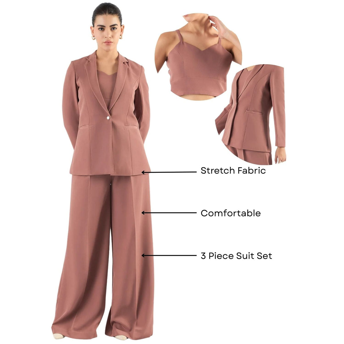 Women Peach Tailored-Fit Single-Breasted Three-Piece Formal Pantsuit