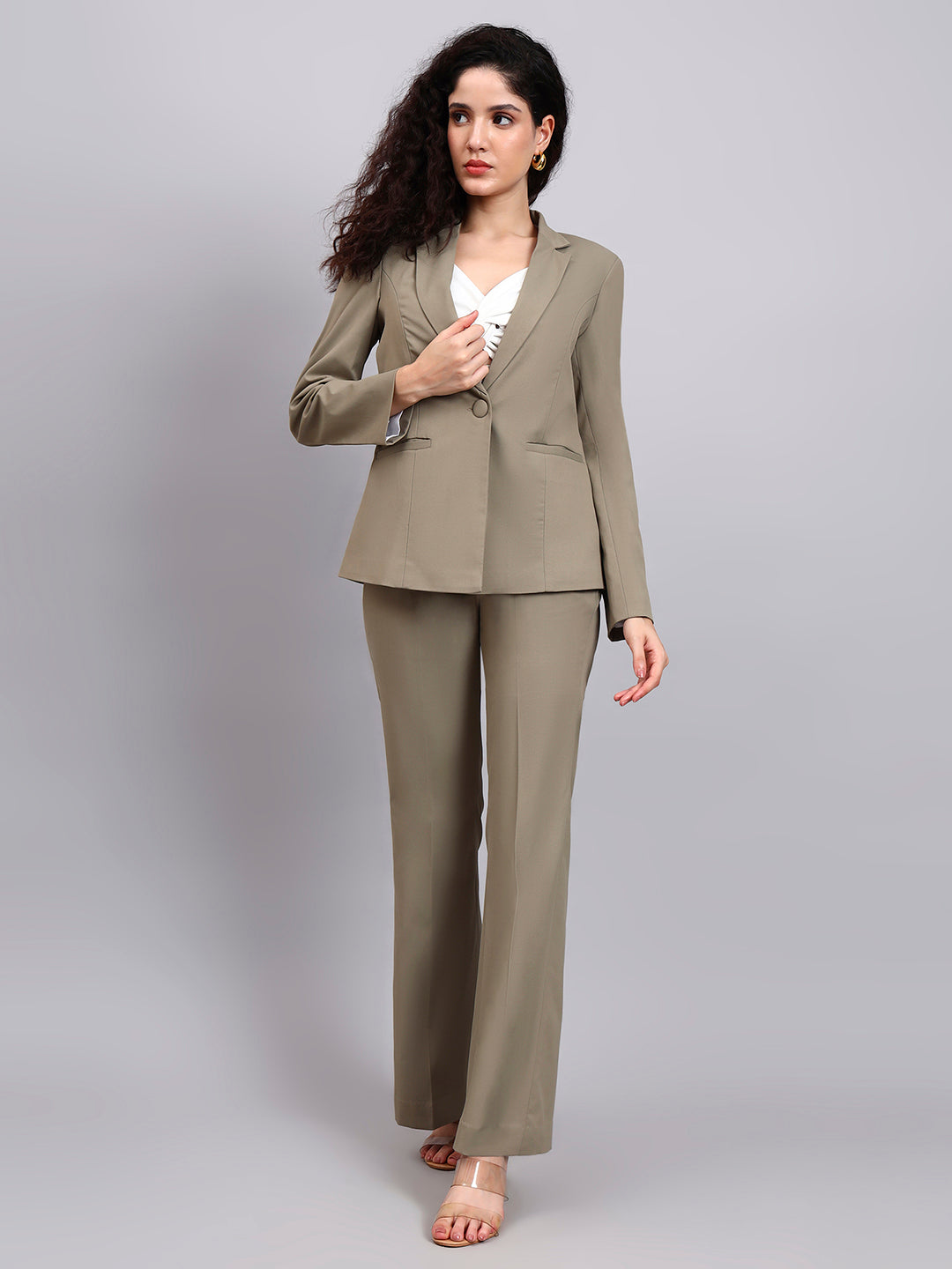 Women Pastel Fern Green Formal Powersuit