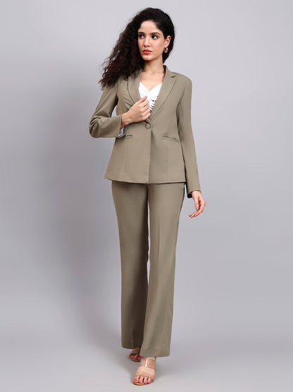 Women Pastel Fern Green Formal Powersuit