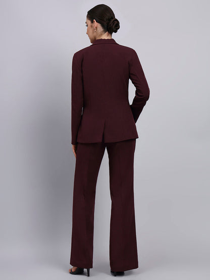 Women Burgundy Single Breasted Formal Pantsuit