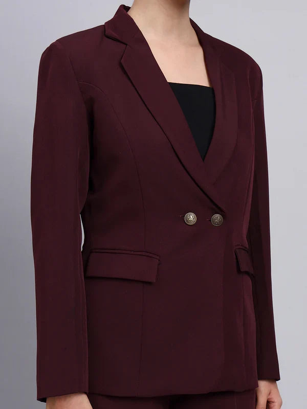 Women Burgundy Single Breasted Formal Pantsuit