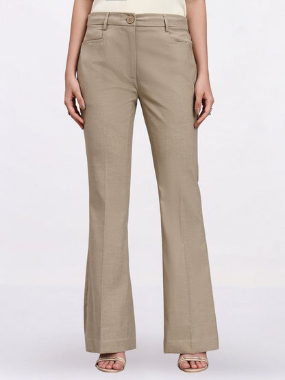 Women Beige Single Breasted Stretch Formal Pantsuit
