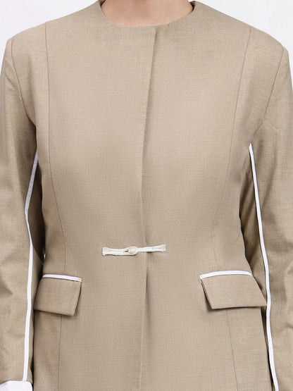 Women Beige Single Breasted Stretch Formal Pantsuit