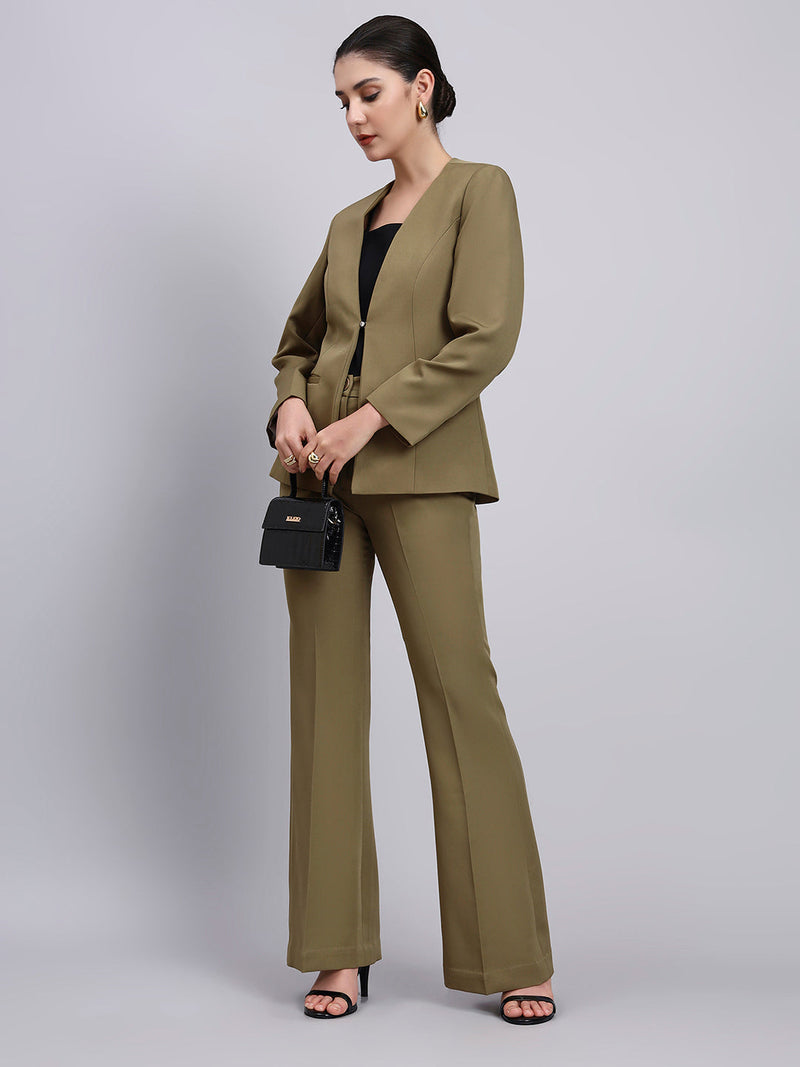 Women Willow Green Stretch Formal Pantsuit